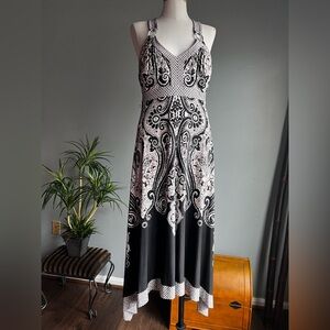 INC Incorporated Black & White Paisley Summer MaxiDressm - Cross Back Straps XL